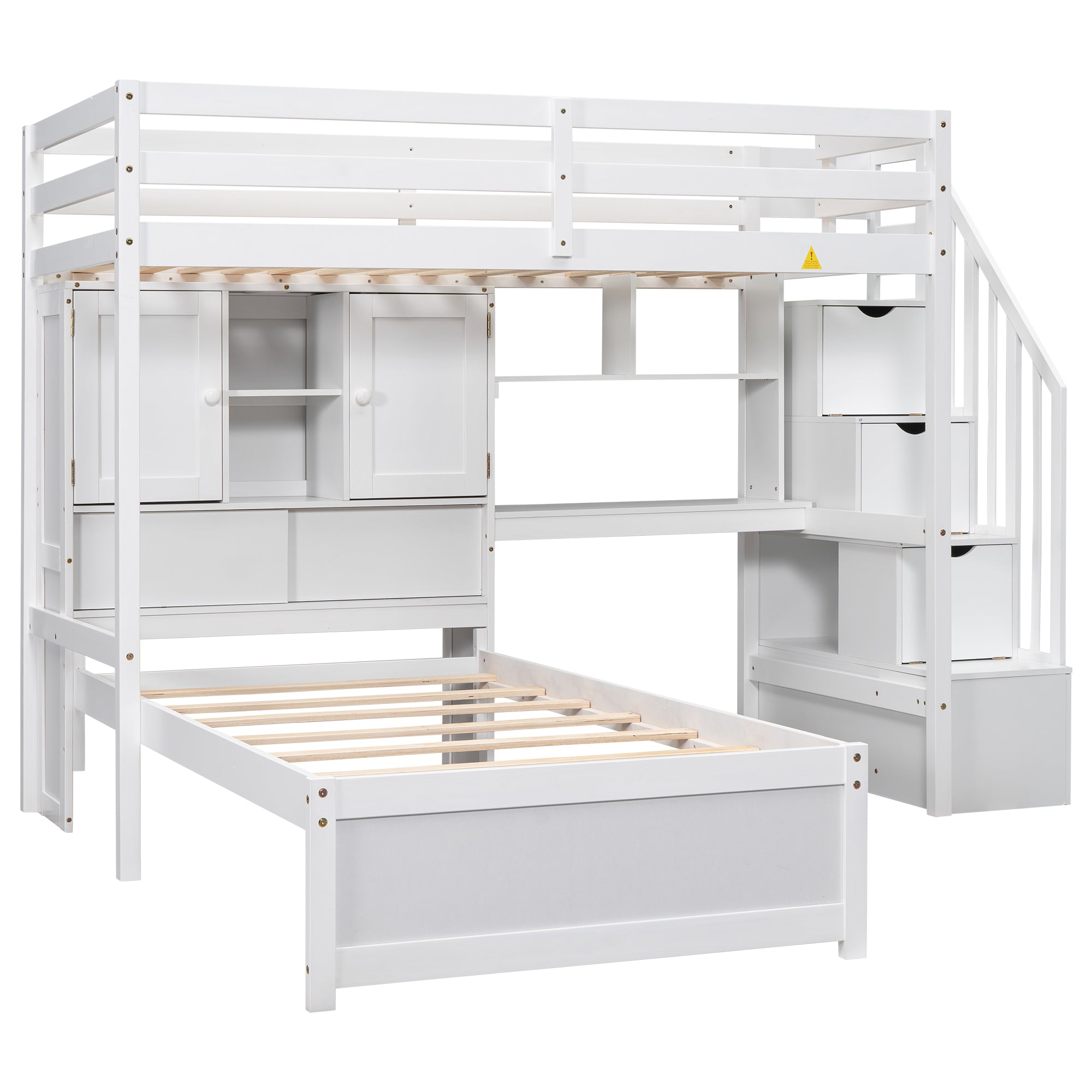 Twin Over Twin Loft Bed with Built-in Desk and Staircase