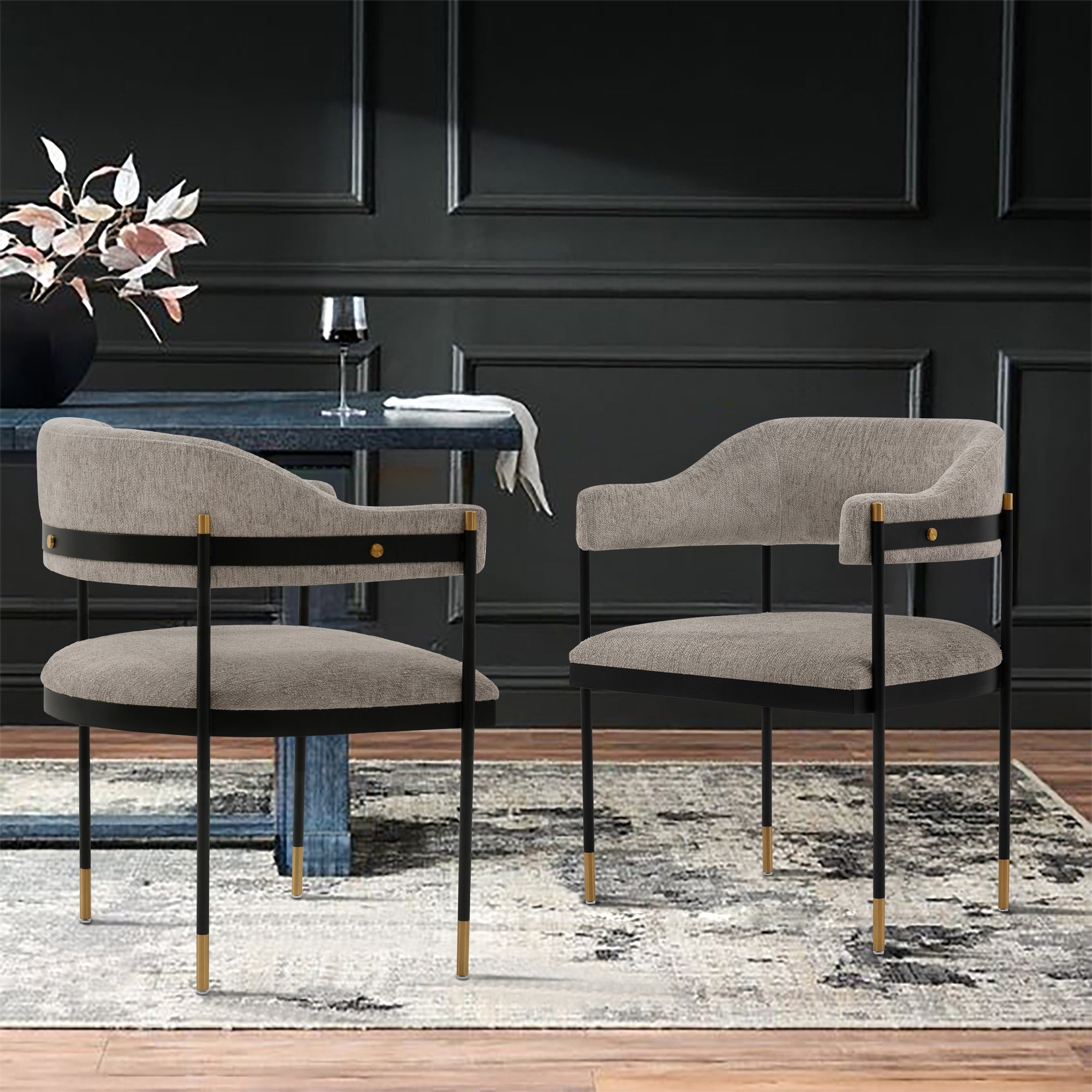 Lia Metal Chenille Armchair in Stone