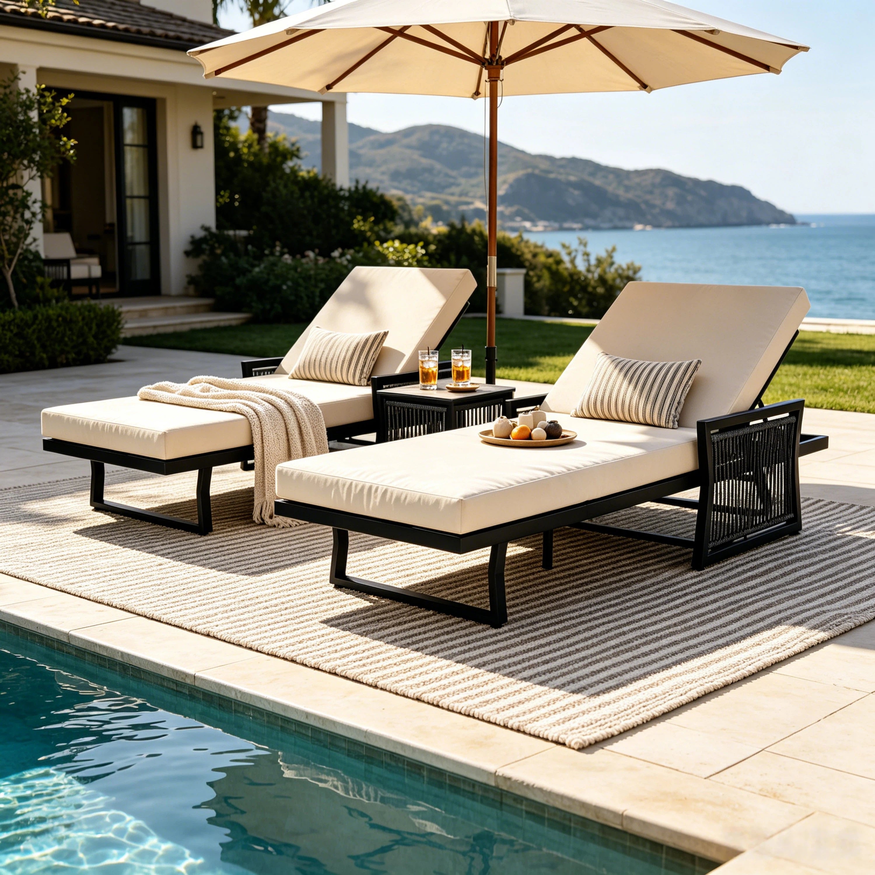 Black Iron Outdoor Chaise Lounge Set