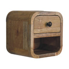 Extra Mini Curved Oak-ish Bedside with Open Slot, 1-Drawer