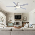 52 Inch Modern Brushed Nickel Flush Mount Ceiling Fan with Light and Remote Control