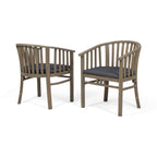 Outdoor Wooden Dining Chairs With Cushions, Set of 2, Dark