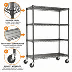 2640 Lbs Industrial Metal 4 Tier Shelving Unit