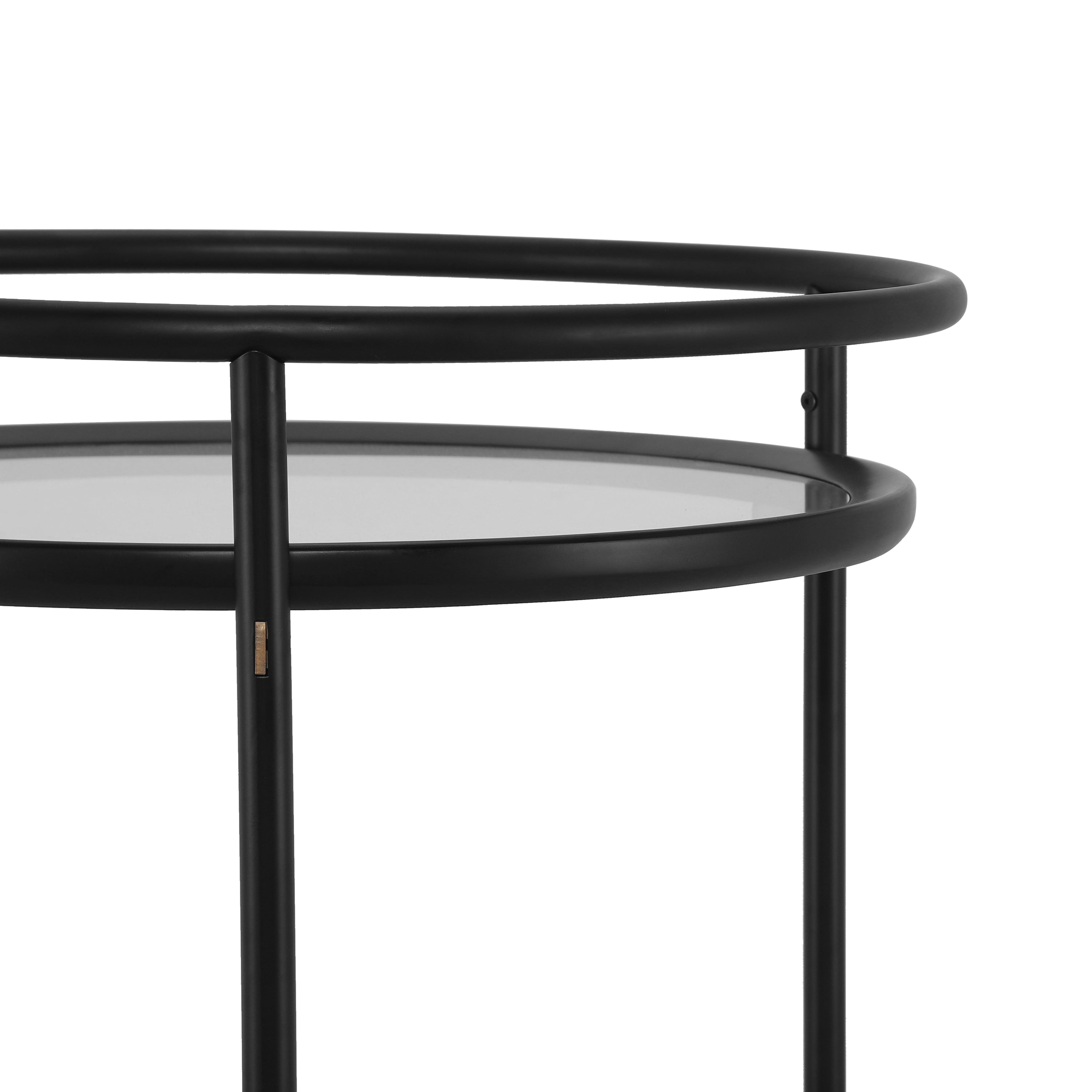 Modern Round Bar Cart with Tempered Glass Shelves