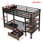 Twin Size Metal Bunk Bed with Storage Shelves and USB Power