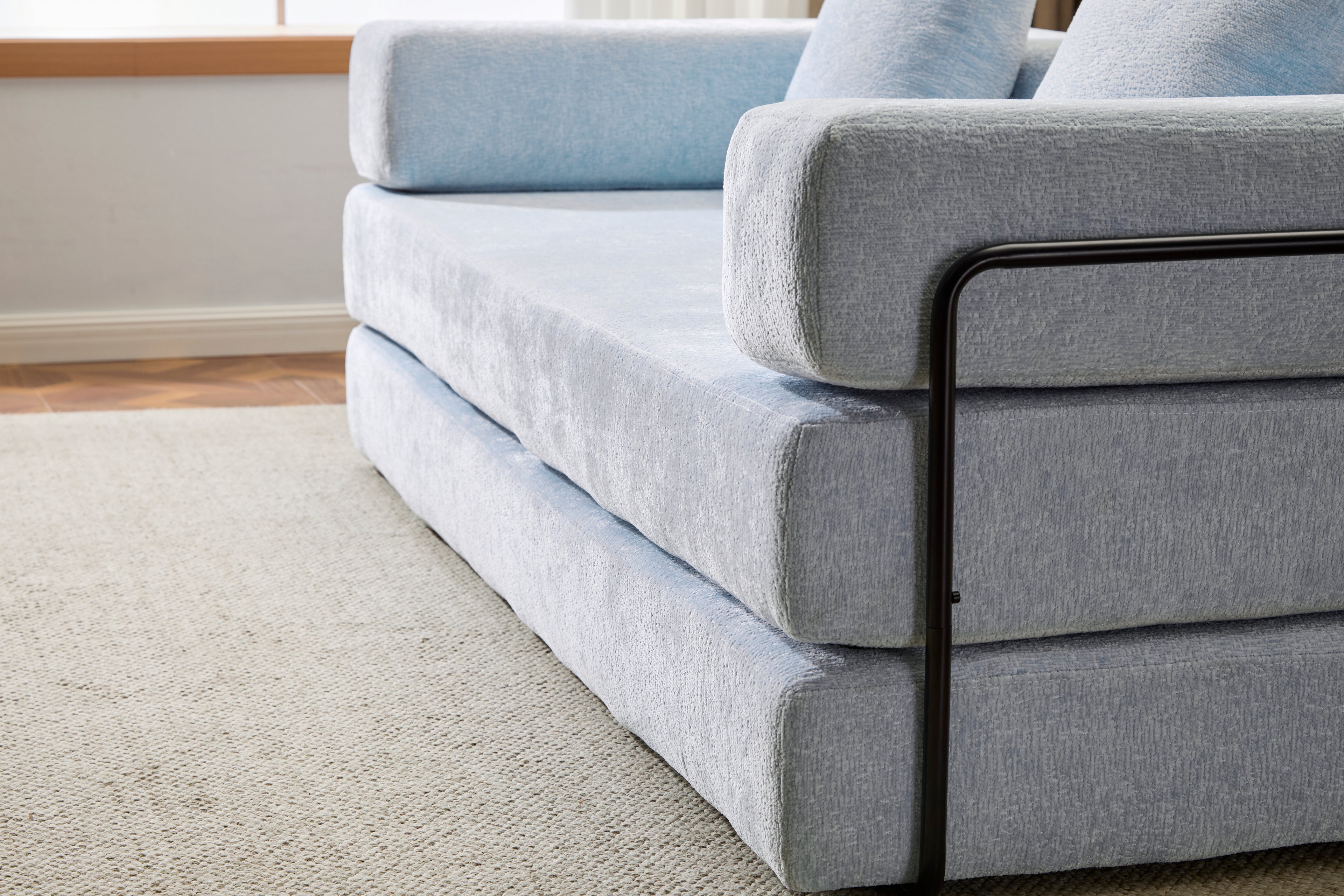 Light Blue Chenille Convertible Floor Couch