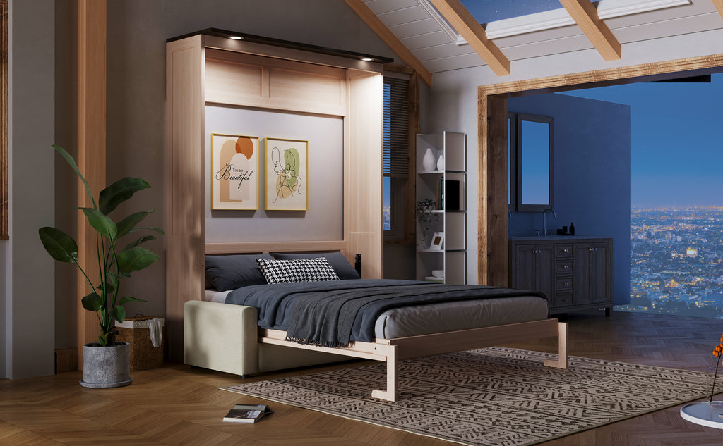 Queen Size Murphy Bed with Sofa and LED