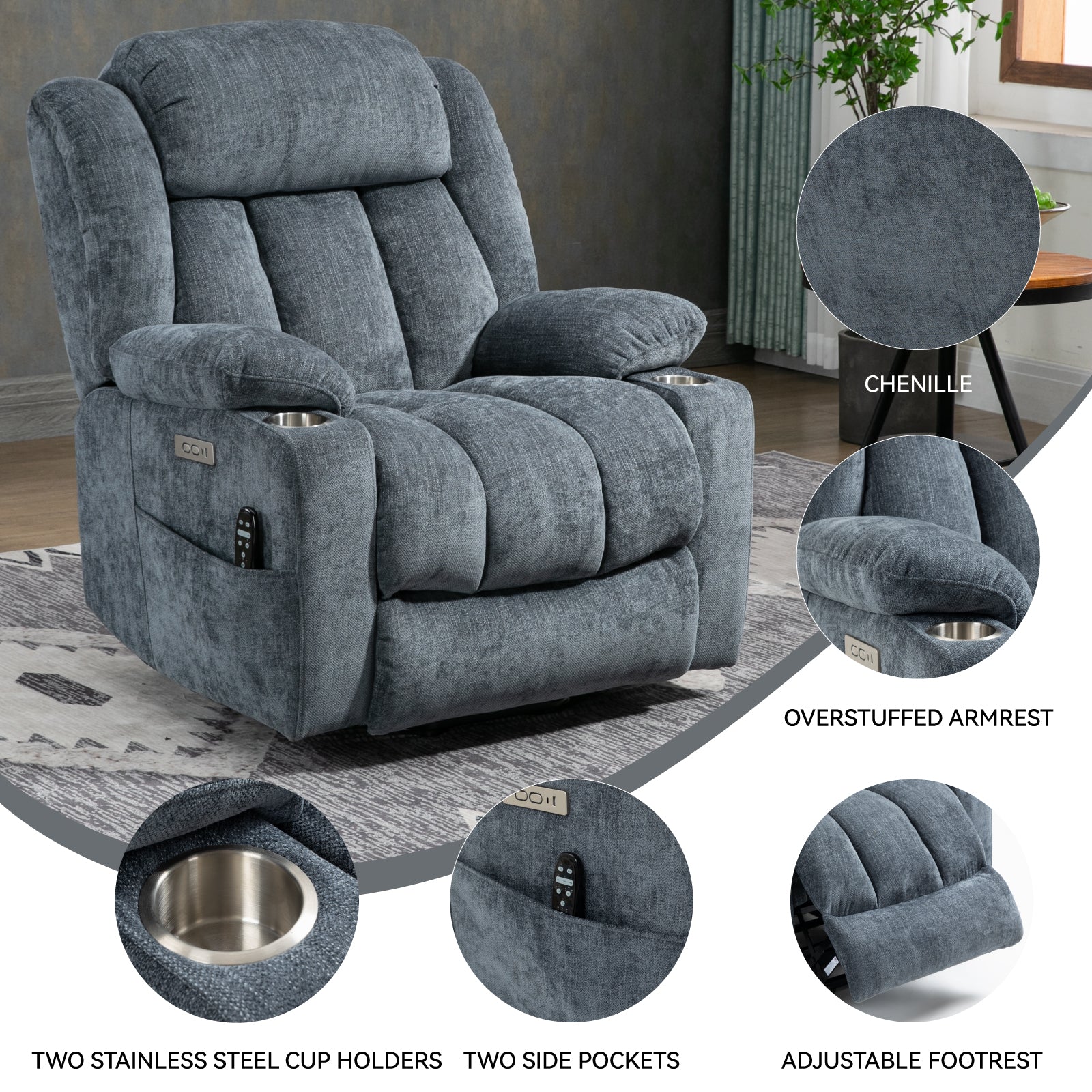 Up To 350 LBS Chenille Power Lift Recliner Chair