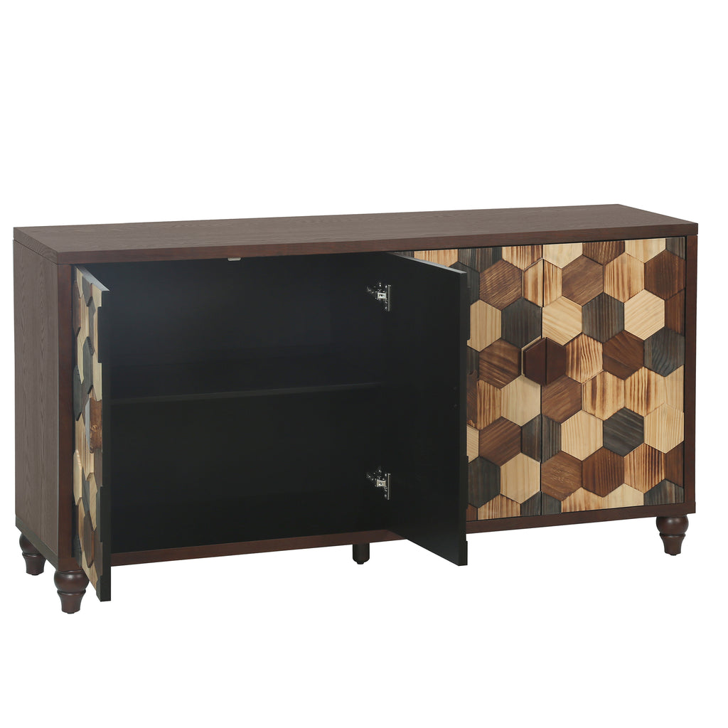 59.8" Sideboard With Honeycomb Pattern, Modern Accent Cabinet