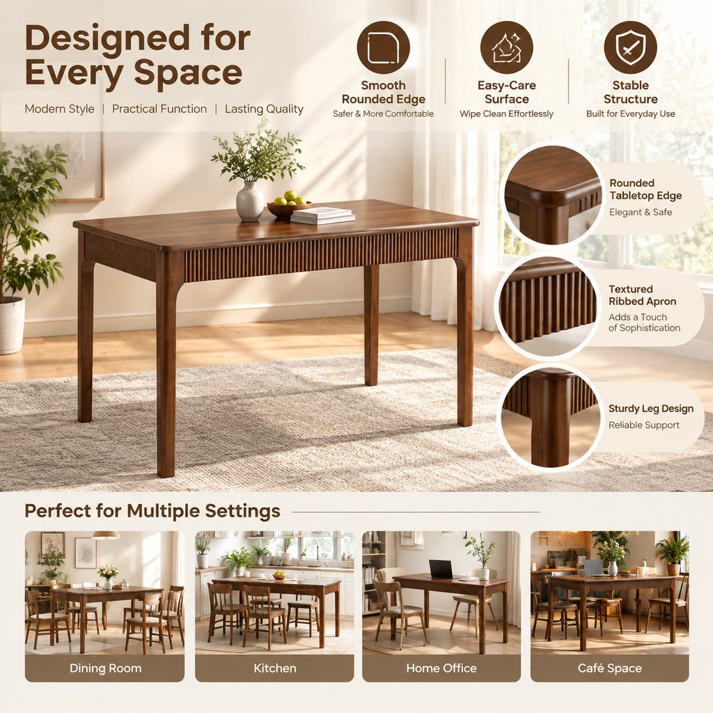39-Inch Solid Wood Dining Table, Rectangular Rubber Wood, Walnut