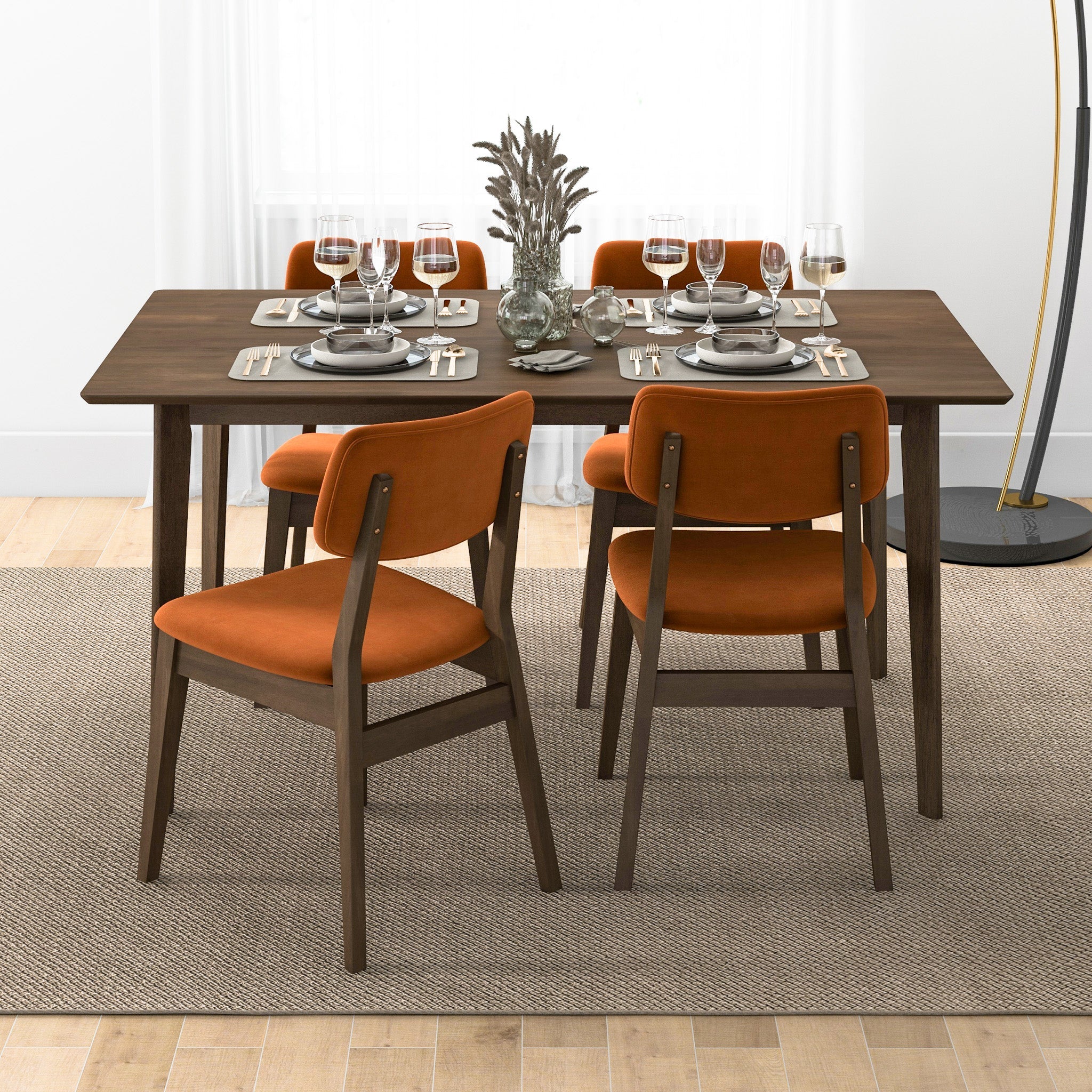 Carlos Mid-Century Modern Burnt Dining Chairs - Set Of 2