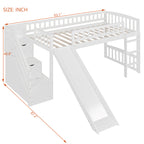 Stairway Twin Size Loft Bed with Two Drawers and Slide, White
