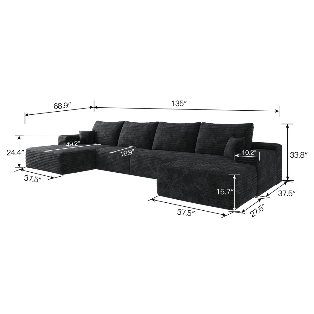 135" Cloud Sectional Sofa with 1 Ottoman