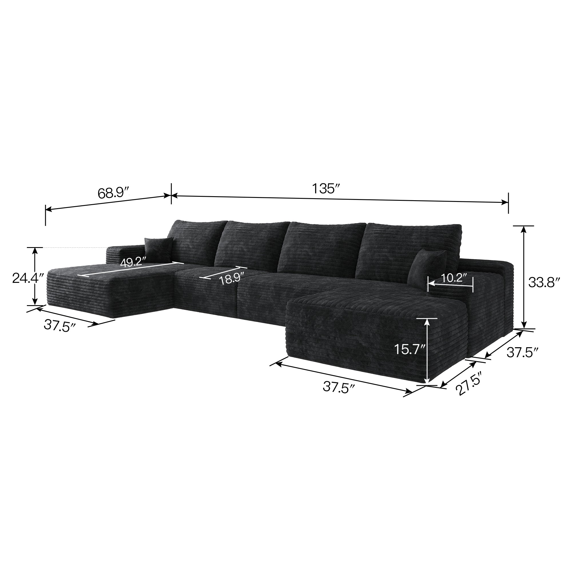 135" Cloud Sectional Sofa with 1 Ottoman