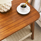 23" Mid-Century Side Table with Woven Shelf