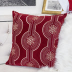 Red Holiday Embroidered Velvet Throw Pillow with Insert - Set of 2