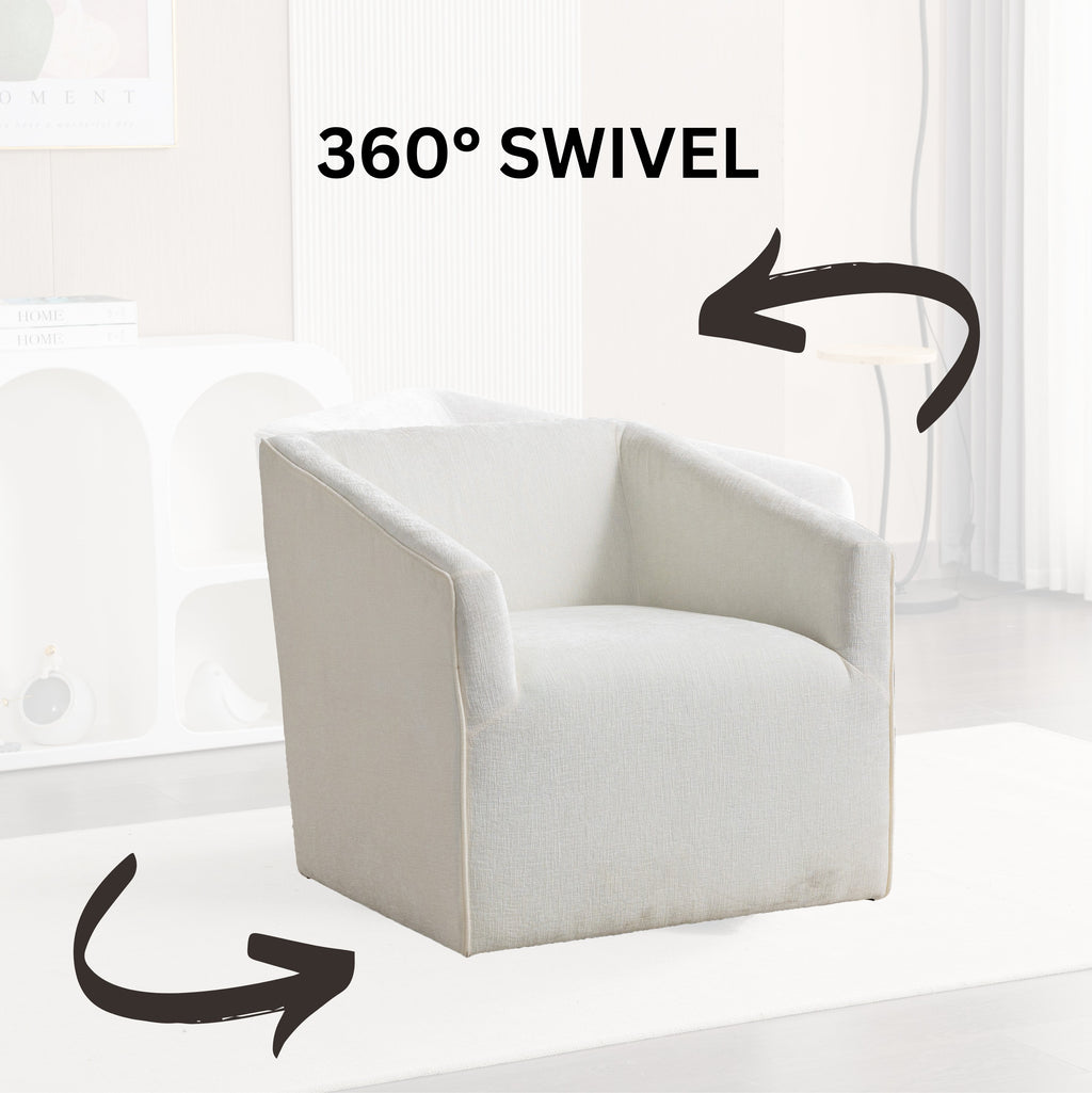 Nice Modern Upholstered Barrel Armchair, 360° Swivel