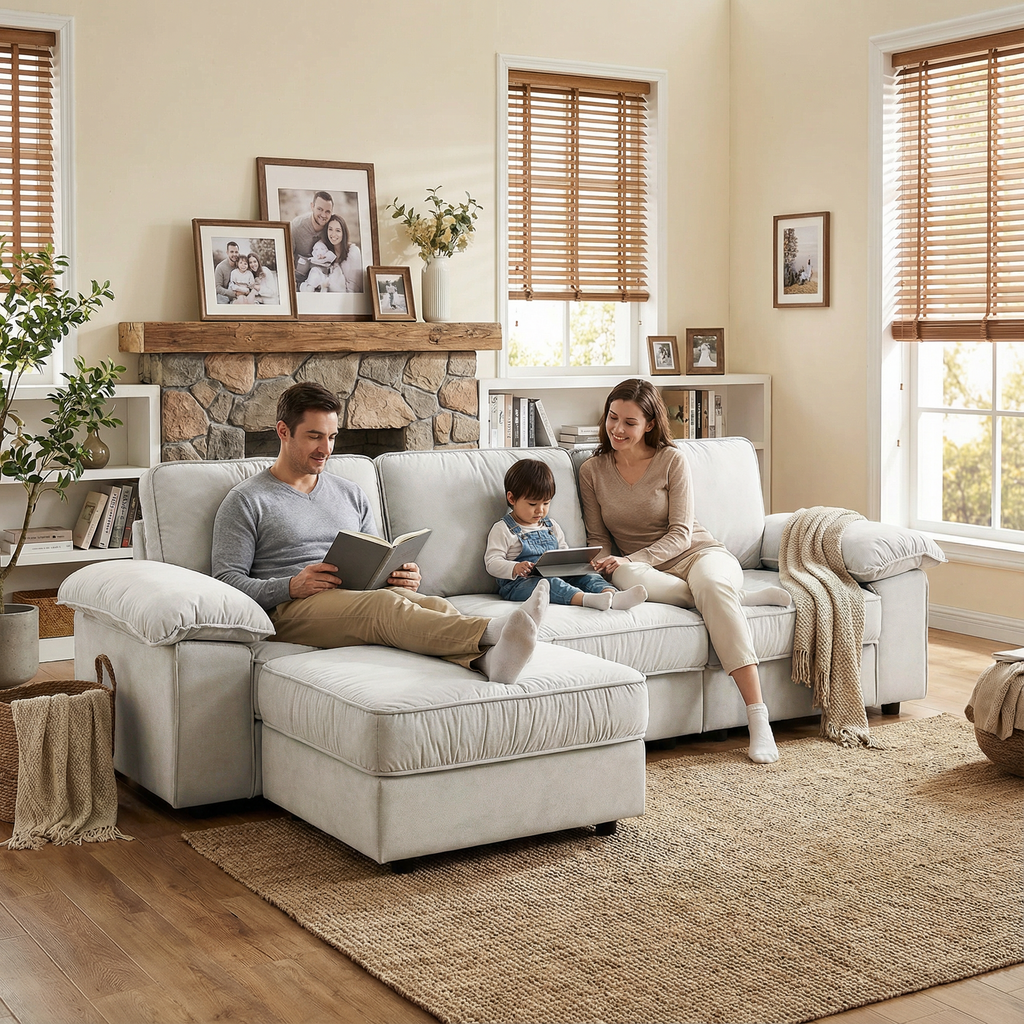 105.5-Inch Modern L-Shaped Sectional Sofa with Ottoman