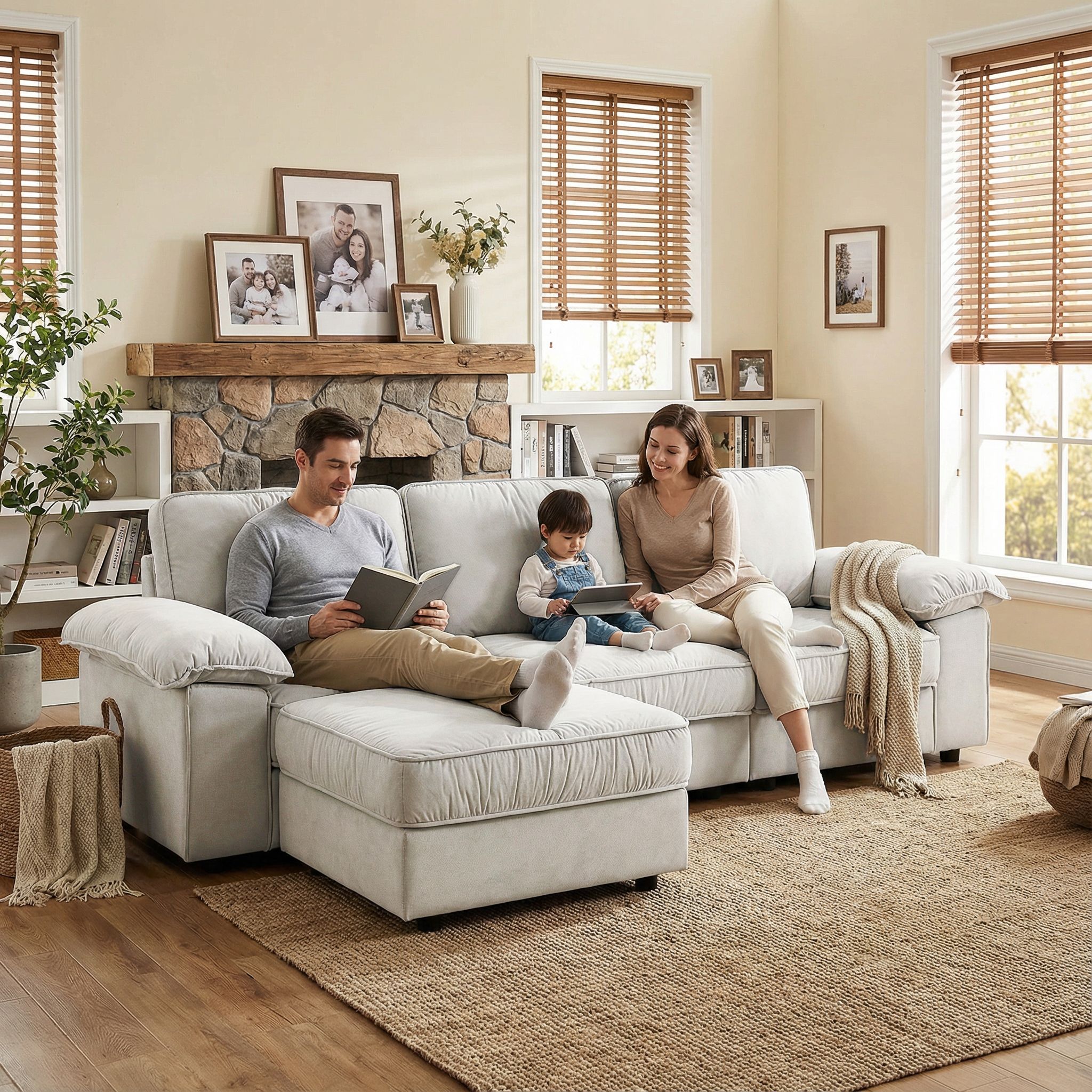 105.5-Inch Modern L-Shaped Sectional Sofa with Ottoman