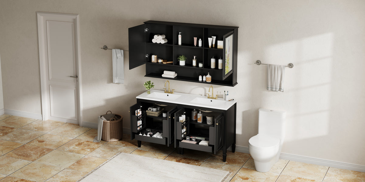 60" Double Sink Bathroom Vanity Set with Matching Wall Mount Medicine Cabinet