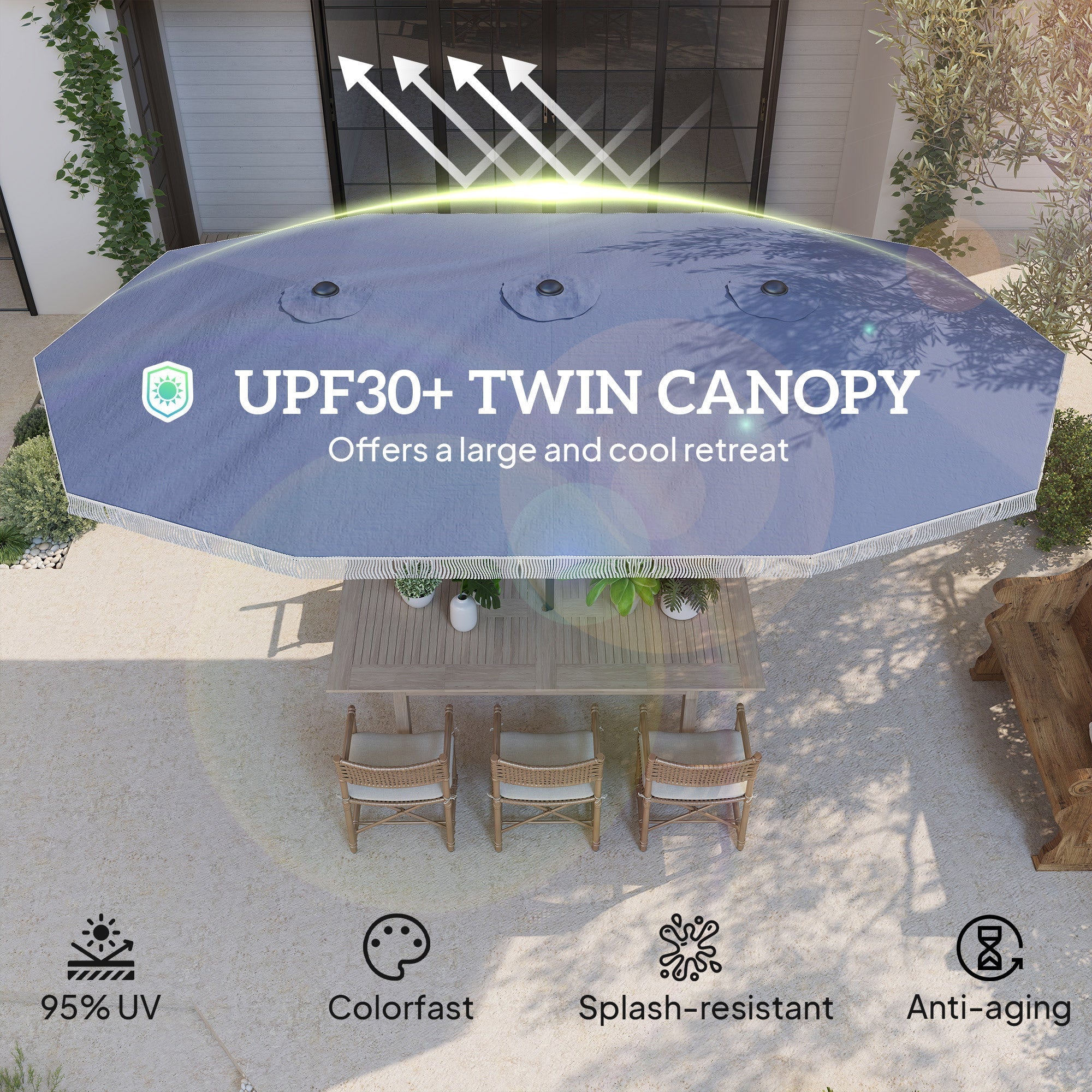 Spacious Extra Large Outdoor Rectangle Patio Umbrella with Crank Handle