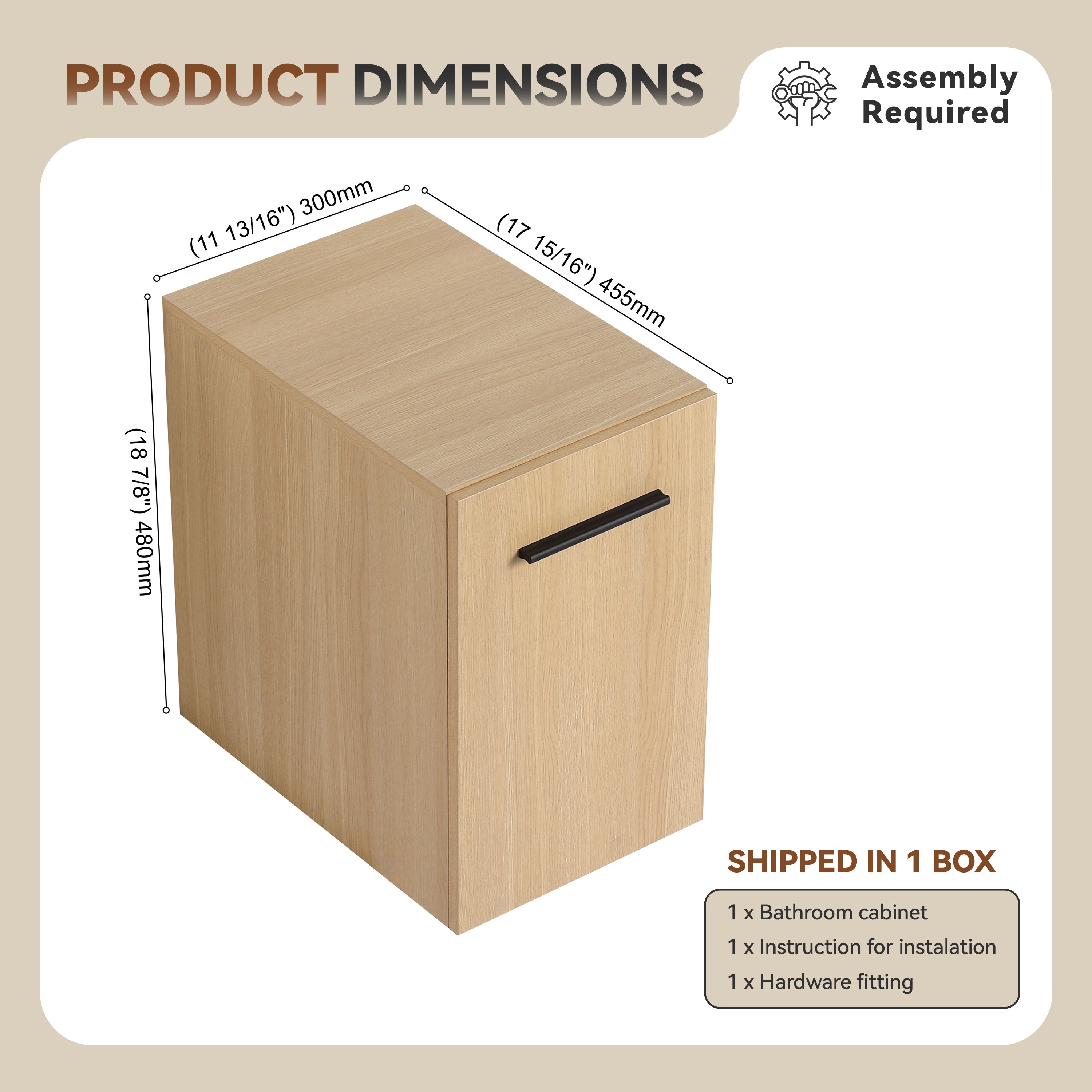 12" Floating Bathroom Vanity Single Door Base Cabinet