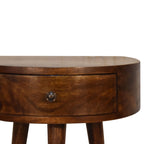 Solid Wood Chestnut Semi Circle Nightstand, 1-Drawer, Nordic Legs