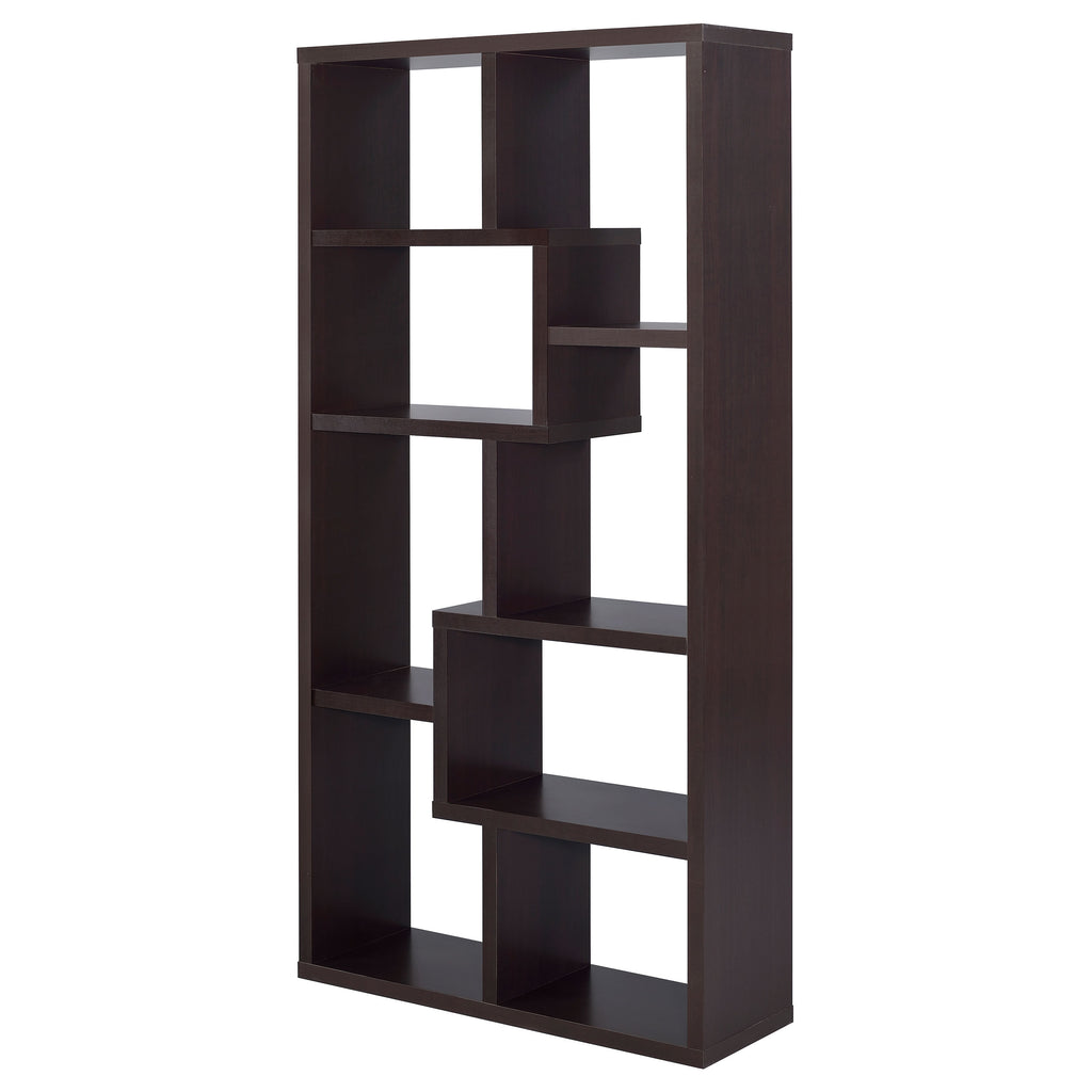 8-Shelf Cappuccino Geometric Bookcase