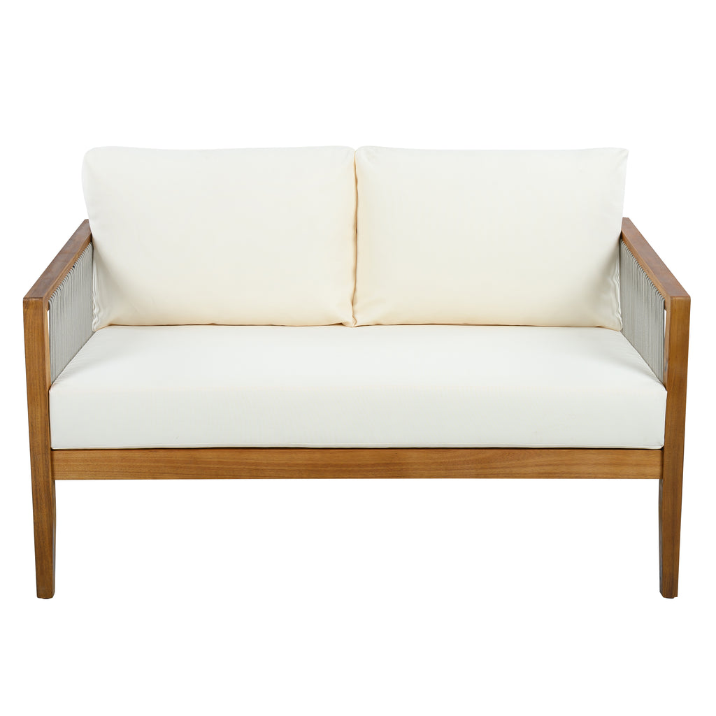 Outdoor 4-Piece Sofa Set, Acacia Wood Frame with Rope Detail