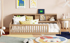 Wood Twin XL Size Floor Bed with Storage Cabinets and USB Ports