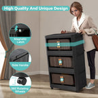 Black 24" Side Wide Folding Storage Cabinet - 5 Tiers