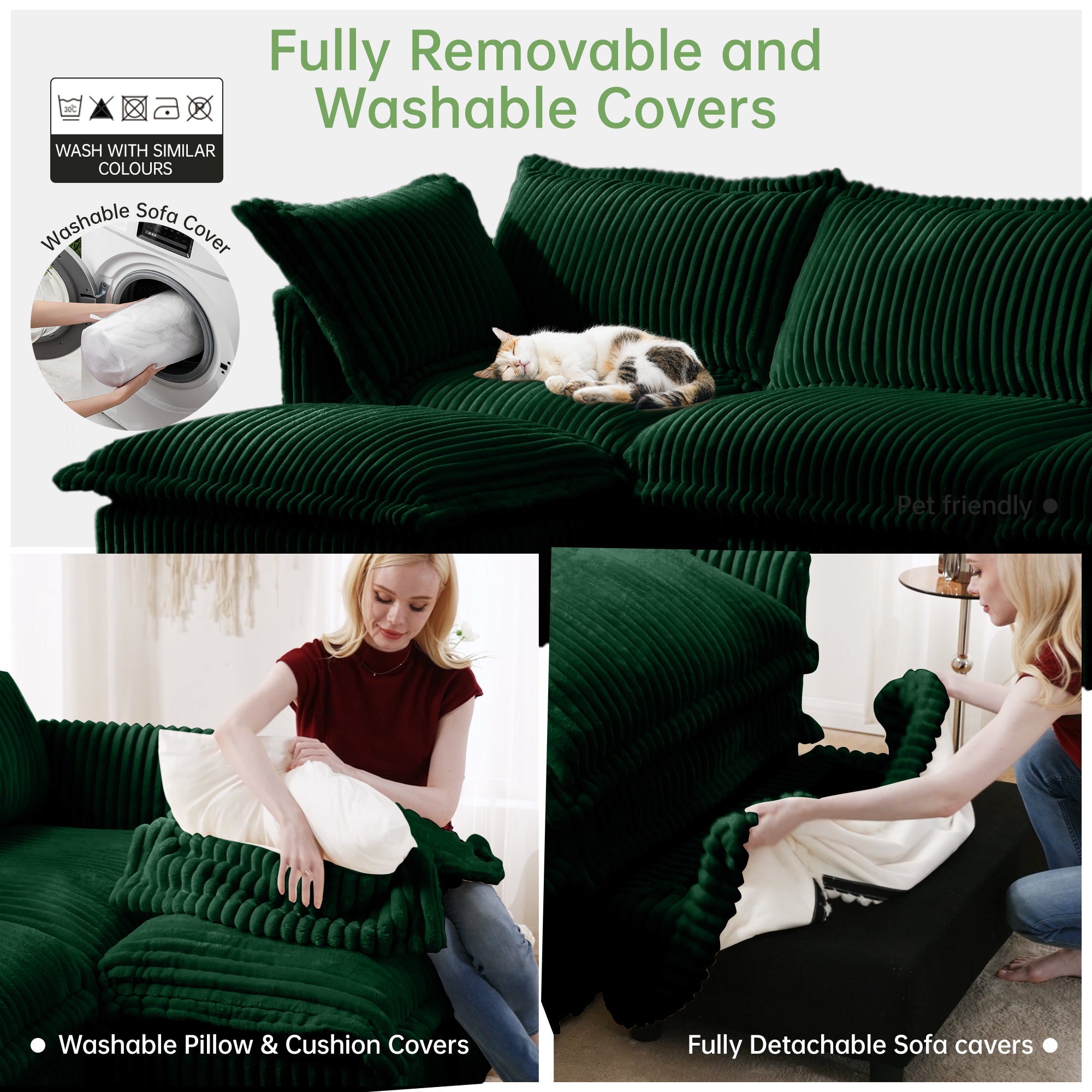 Slipcovered Sectional 2 Seater Sofa Couch with Convertible Ottoman