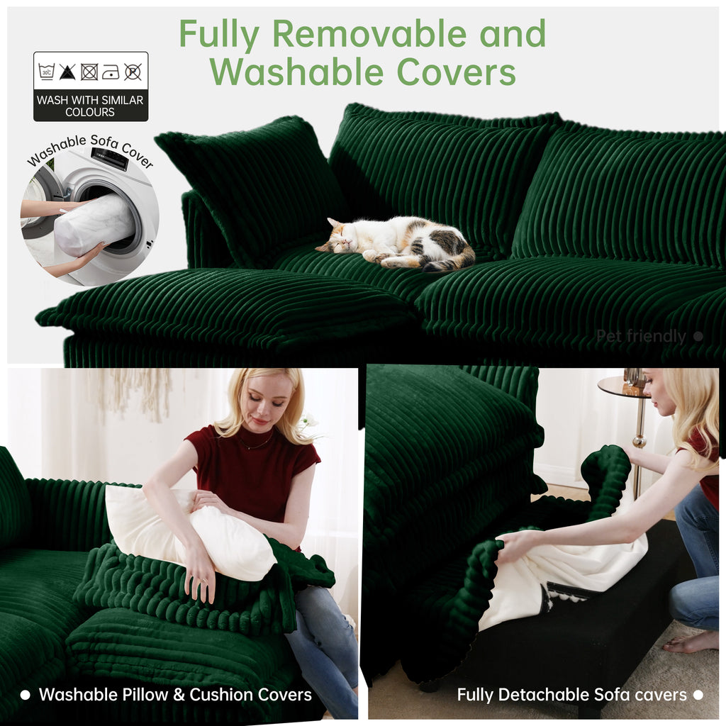 Slipcovered 2 Seater Sofa with Ottomans