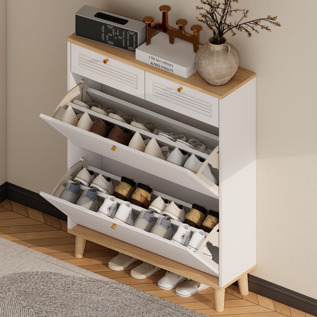 Shoe Cabinet with 2 Flip-Up Doors and Drawers
