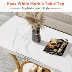47.24-inch Modern Rectangle Coffee Table in White & Gold