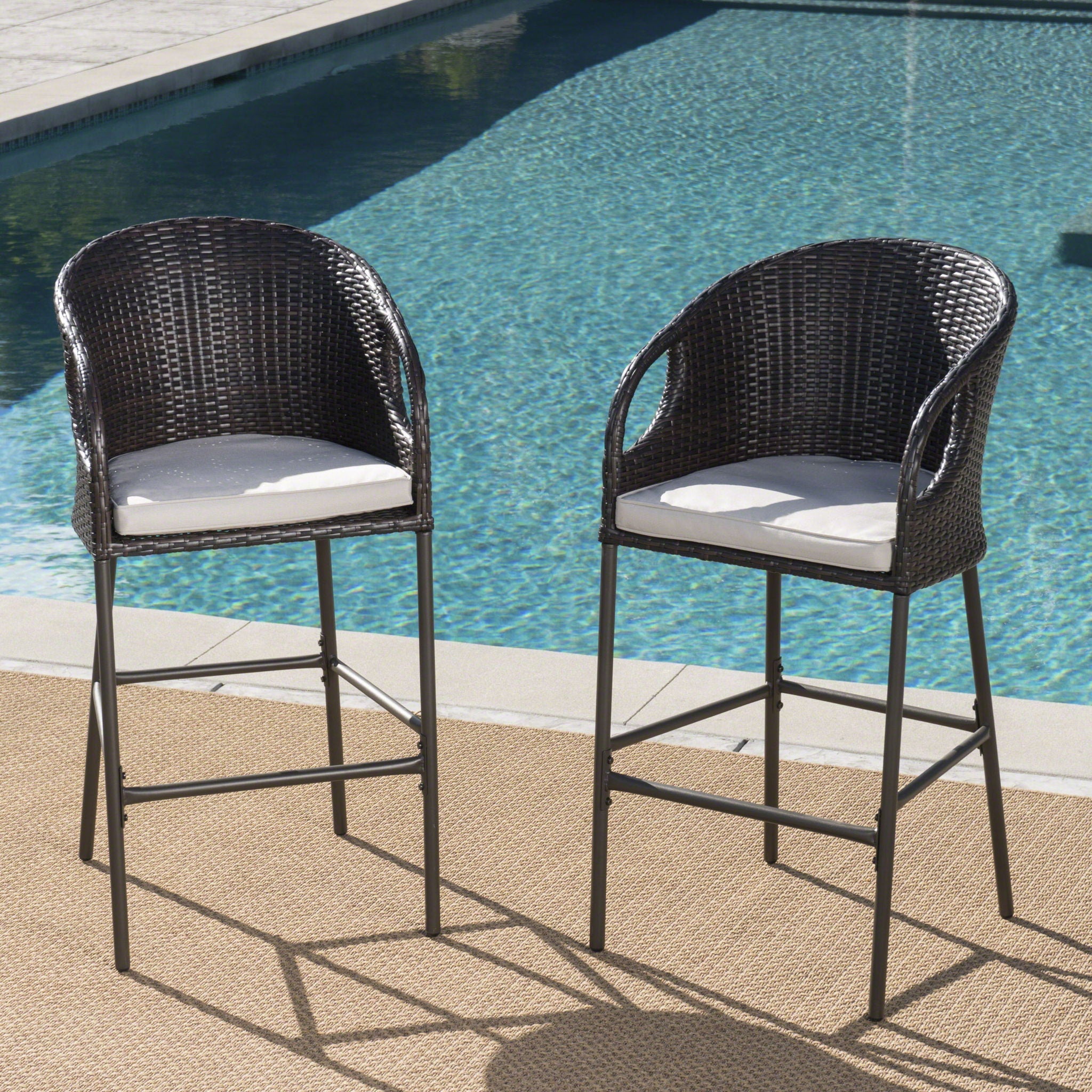 Outdoor 31" Rattan Barstools with Waterproof Cushions - Set of 2