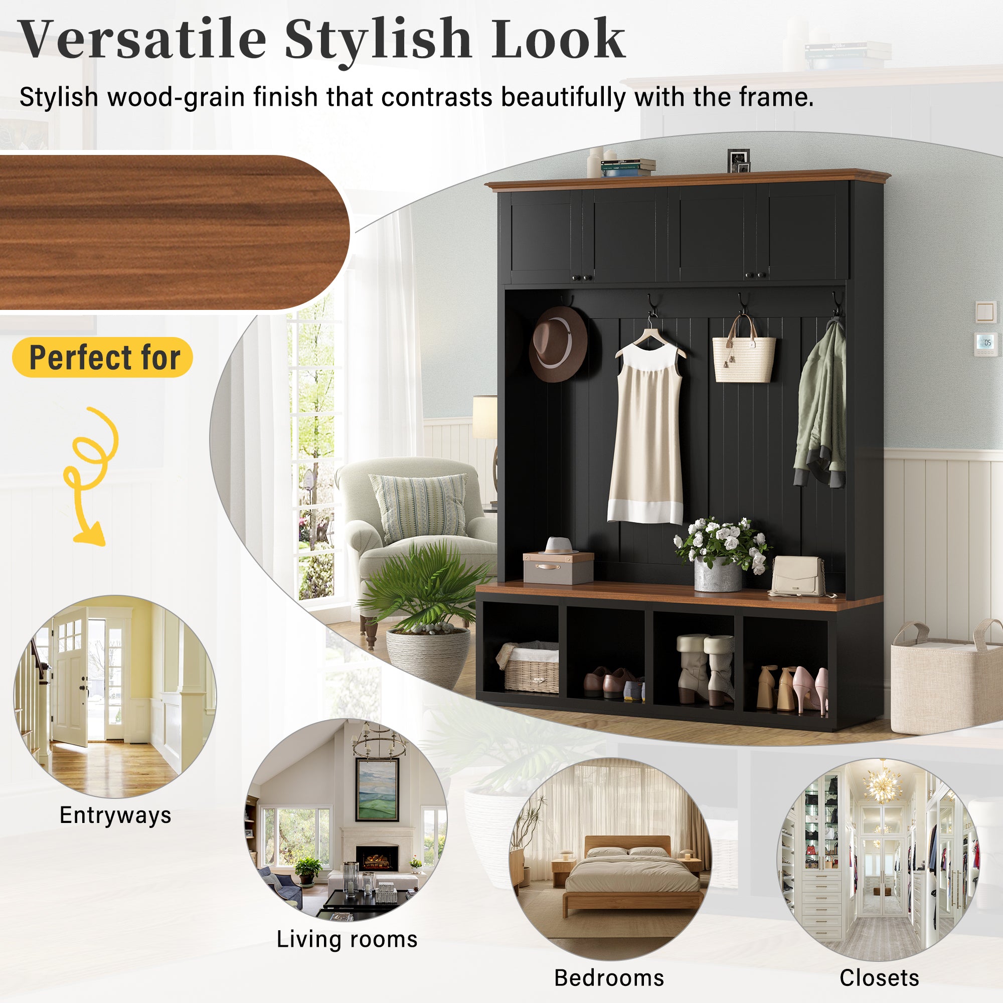 Vibe Haus 59''W Entryway Hall Tree with Bench and Storage