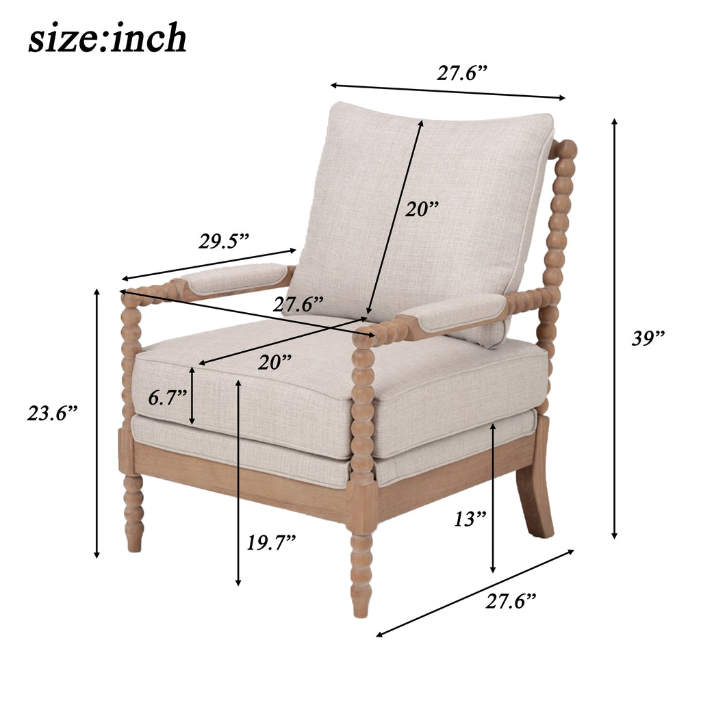 Rubber Wood Accent Chair, Upholstered Fabric Living Room Chair