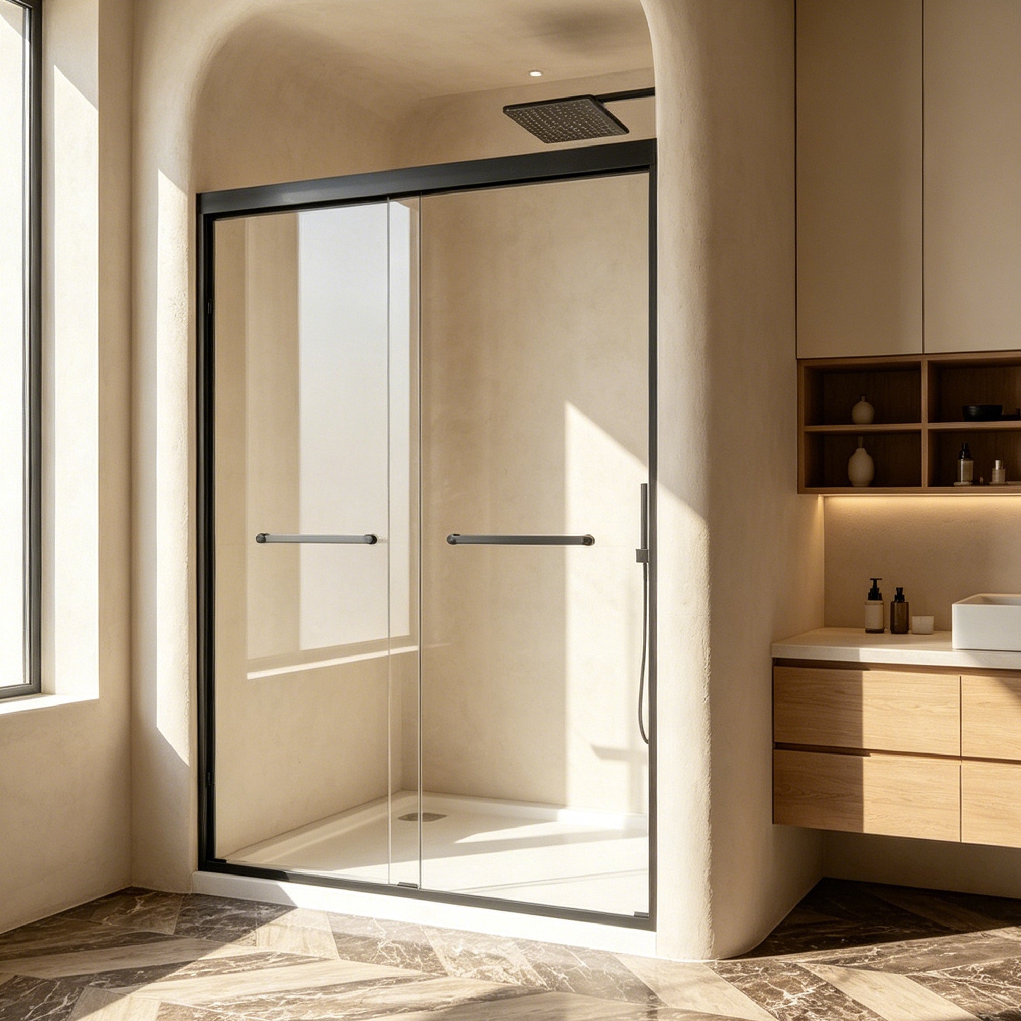 56-60" W × 72" H Tempered Glass Aluminum Frame Double Sliding Shower Door