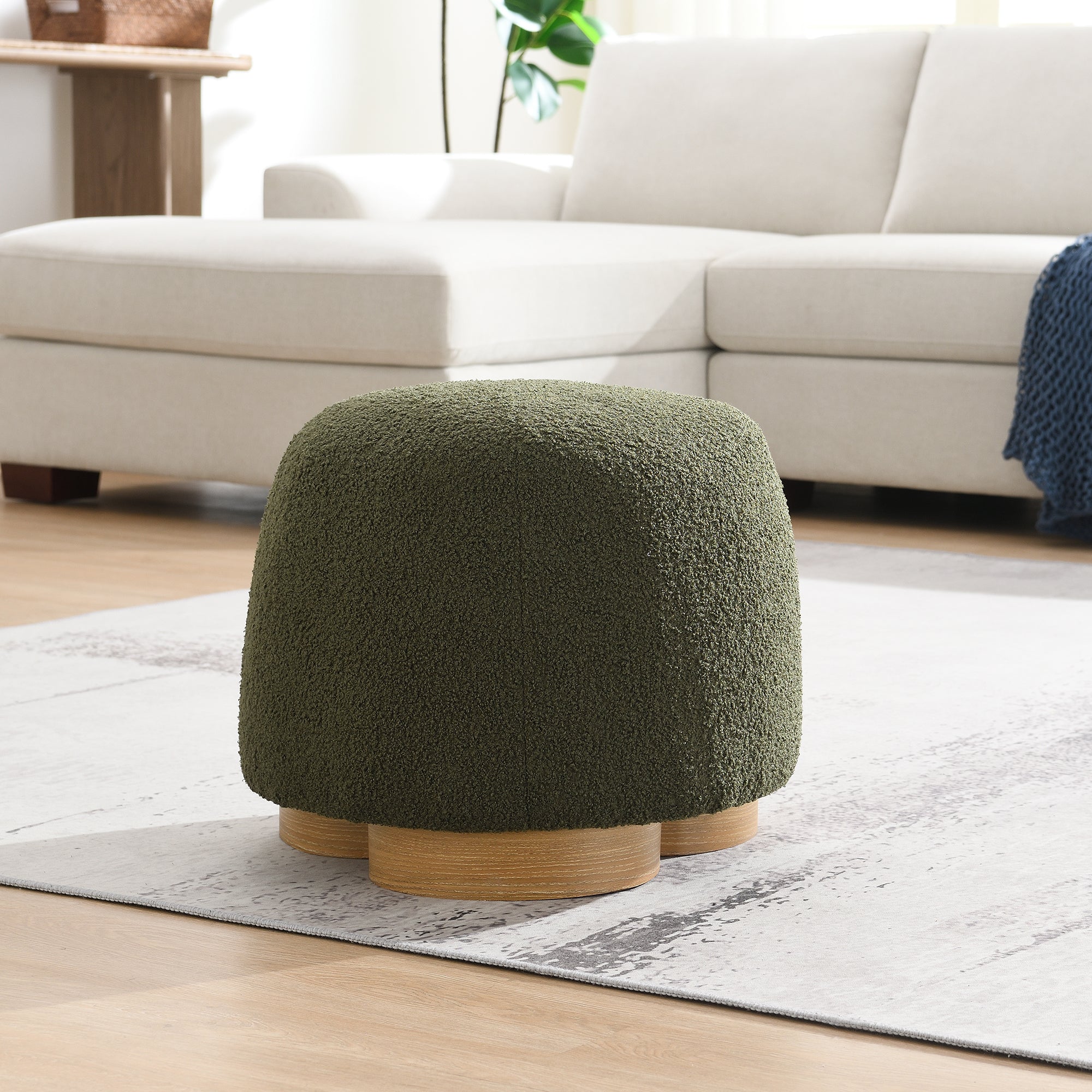 Fully Assembled Round Soft Teddy Fabric Upholstered Ottoman