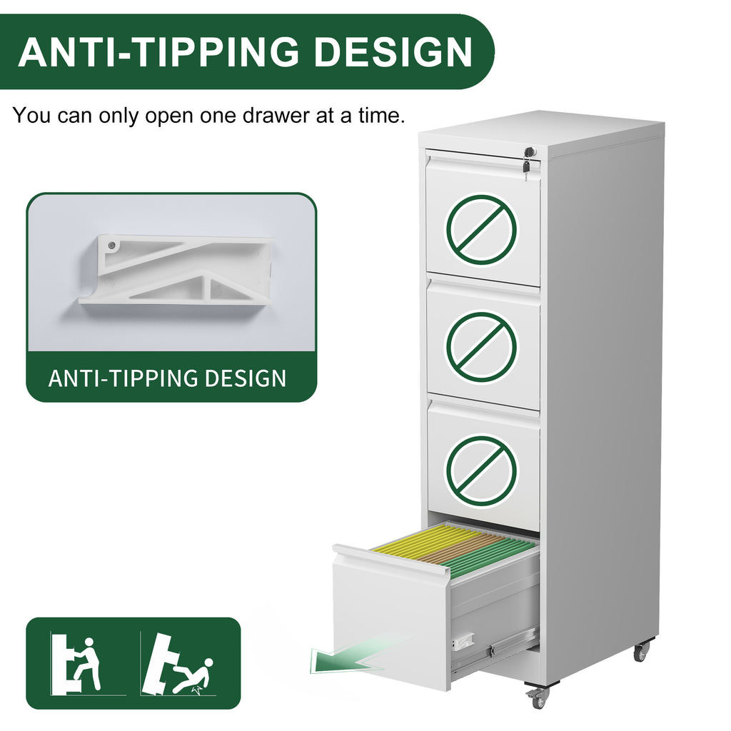 4 Drawer Metal Locking Vertical File Cabinet on Wheels