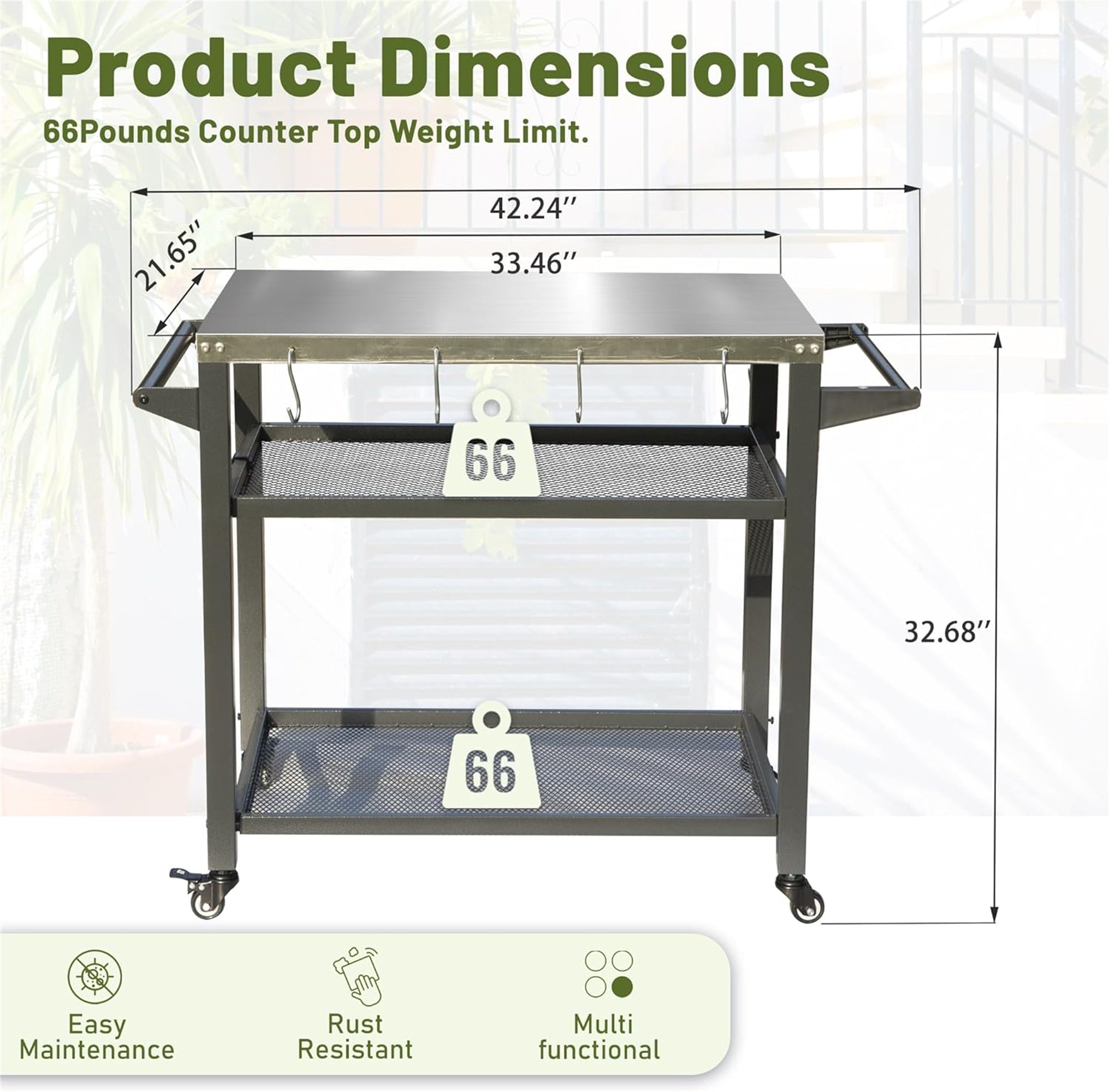 3-Shelf Outdoor Grill Table