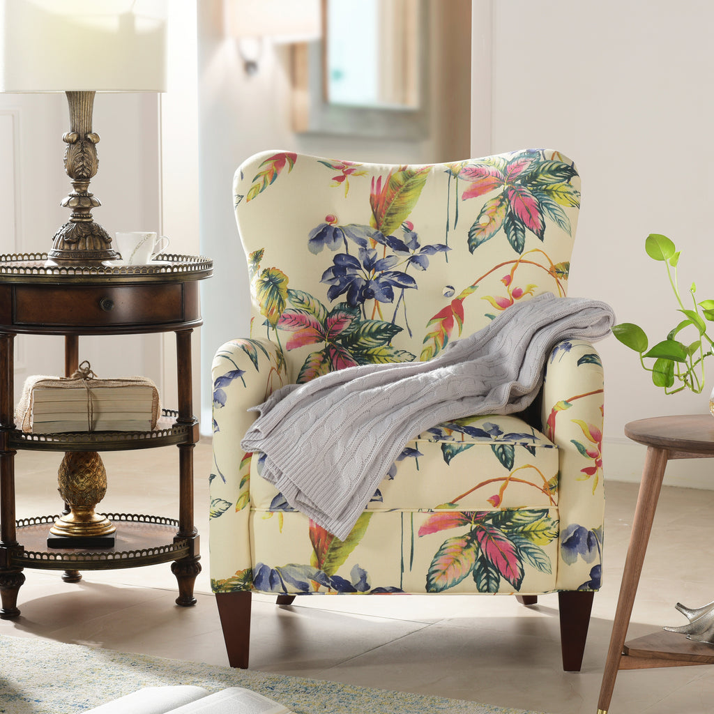 Paradise Upholstered Arm Chair, Off-White/Floral Printed On Cotton
