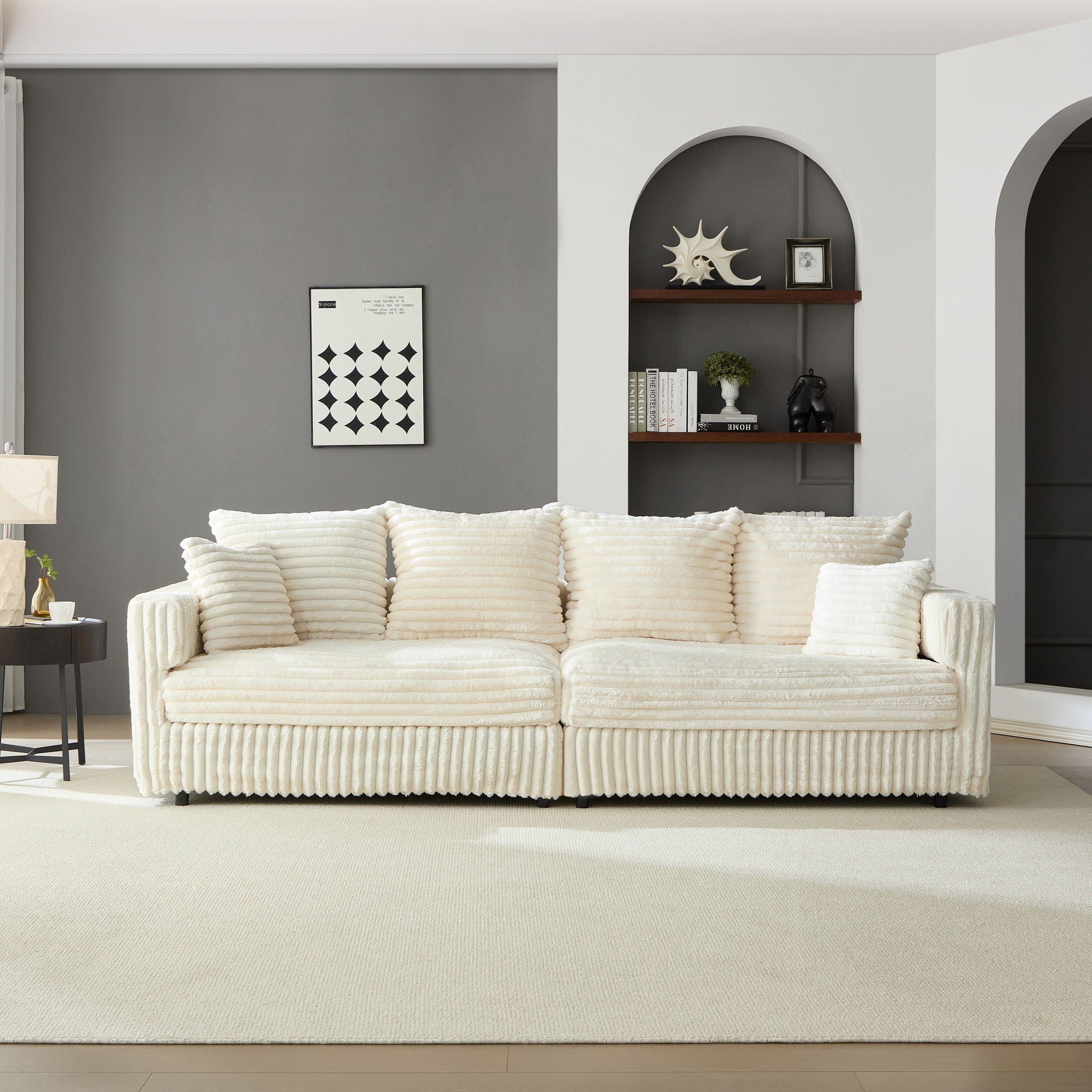 Modern Comfy Upholstered 4 Seat Sofa Cloud Couch, Deep Seat With Soft Pillows