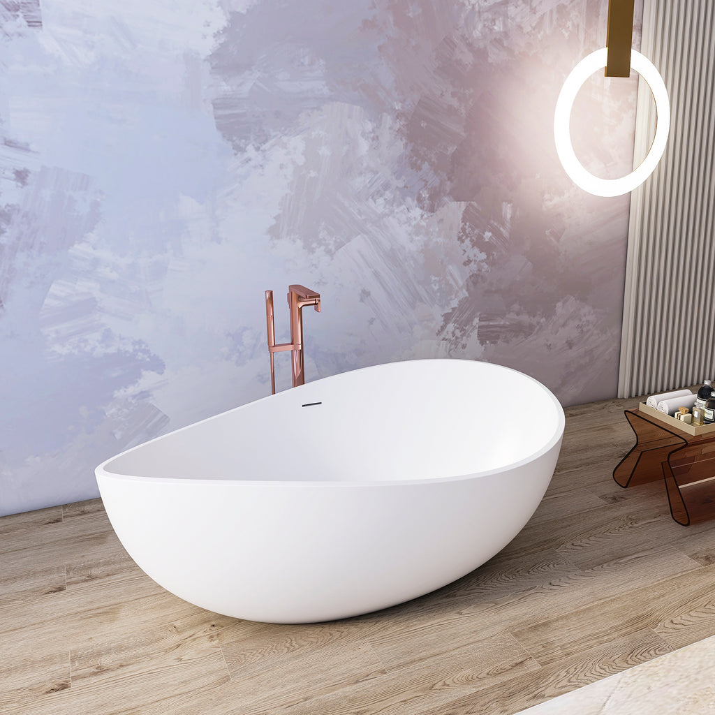 63 Inch Freestanding Solid Surface Soaking Bathtub