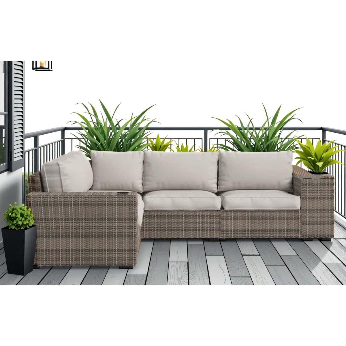 LSI 102'' Wide Outdoor Wicker Patio Sectional with Cushions