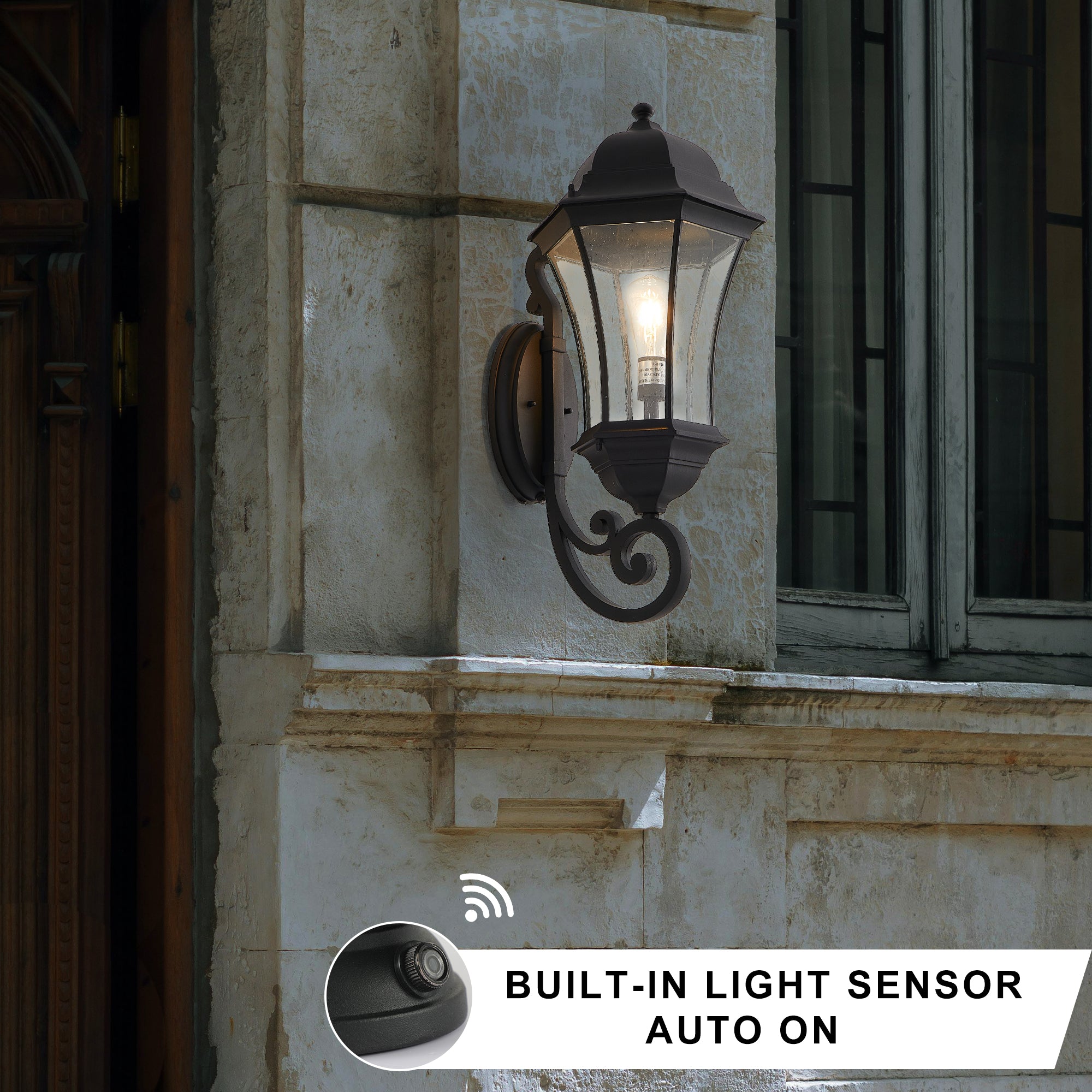 27" Outdoor Wall Lantern with Dusk to Dawn Sensor