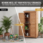 Outdoor Wooden Storage Shed with Metal Top Tall Vertical Tool Cabinet
