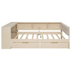 Wood Full Size Platform Bed with Storage Shelves, Drawers, Charging Station and Upholstered Headboard