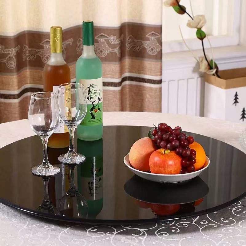 Black Painting Tempered Glass Round Table Top - 35.4 Inch
